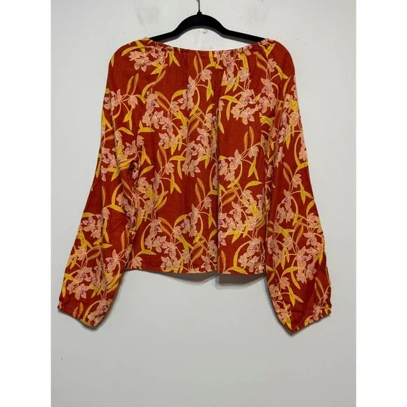 Rachel Zoe Coastal Boho 100% Linen Blouse Women Size L Resortwear Mediterranean - Picture 4 of 7